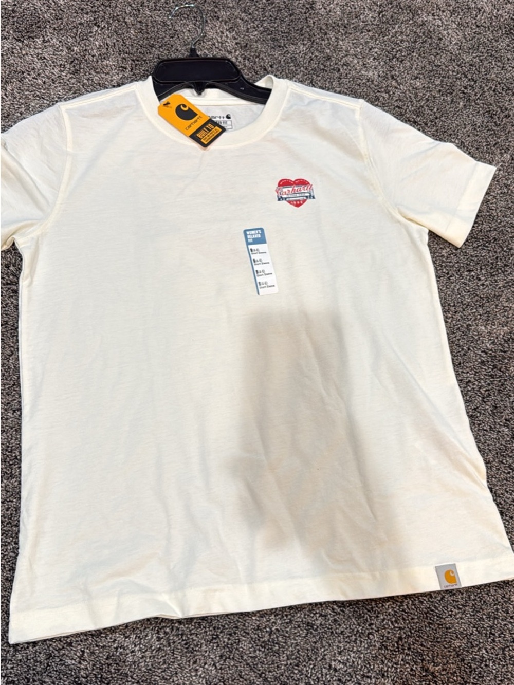 Carhartt Cream Short-Sleeve Tee with Red heart Logo. NWT